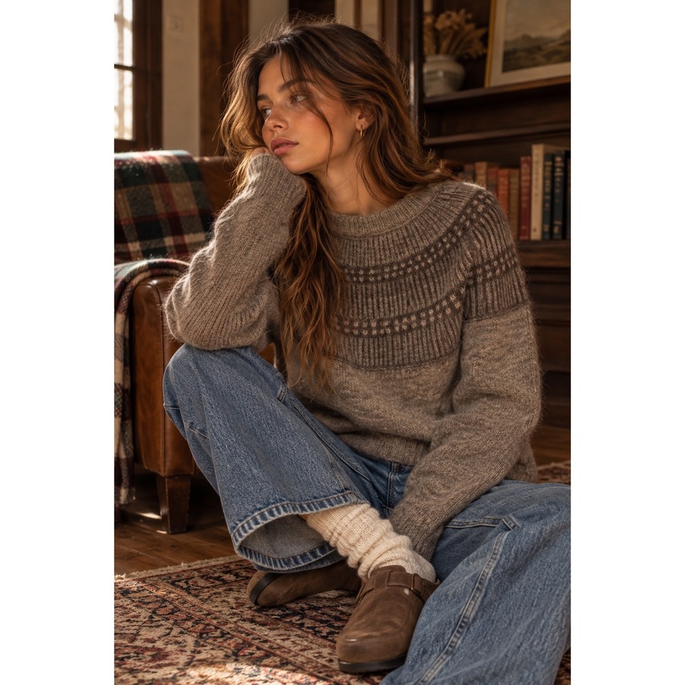 Celtic & Co Sweater Brown Fair Isle Wool Alpaca Eclectic Grandpa Core Cabin UK S